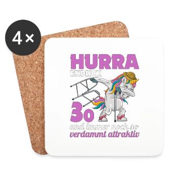 30. Geburtstag 30 Jahre Einhorn mit Rollator Stock - Untersetzer (4er-Set) - Weiß - Vorne