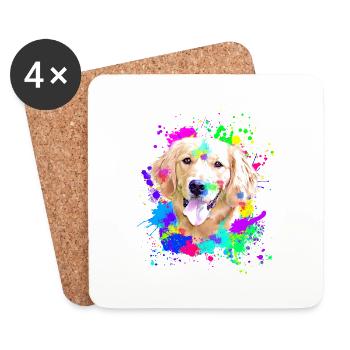 Chien Golden Retriever Splash Art - Dessous de verre (lot de 4) - blanc - Devant