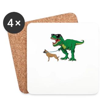 T Rex Dinosaur Walking Malinois Shirt - Funny Pet - Dessous de verre (lot de 4) - blanc - Devant