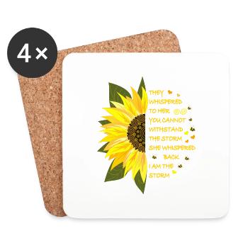 Sonnenblumen Blüte mit Text - Untersetzer (4er-Set) - Weiß - Vorne