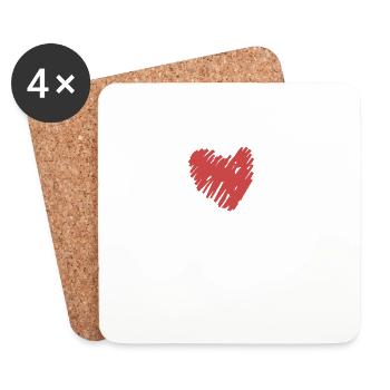 Herz Herzen Gezeichnet Selbst Gestalten Geschenk - Untersetzer (4er-Set) - Weiß - Vorne