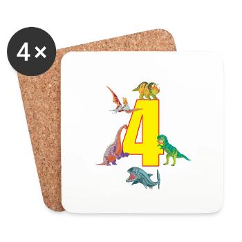 4th birthday 4 years dino saurian dinosaur - Coasters (set of 4) - white - Front