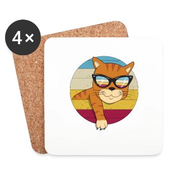 Vintage redhead cat sunglasses cat lover - Coasters (set of 4) - white - Front