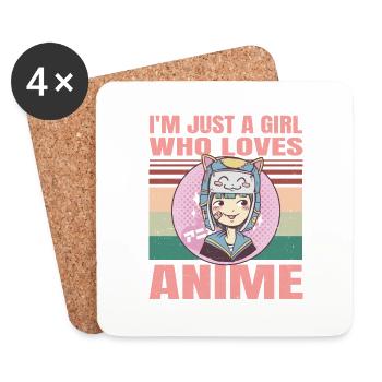 Anime Girl - Just a Girl Who Loves Anime - Retro - Coasters (set of 4) - white - Front