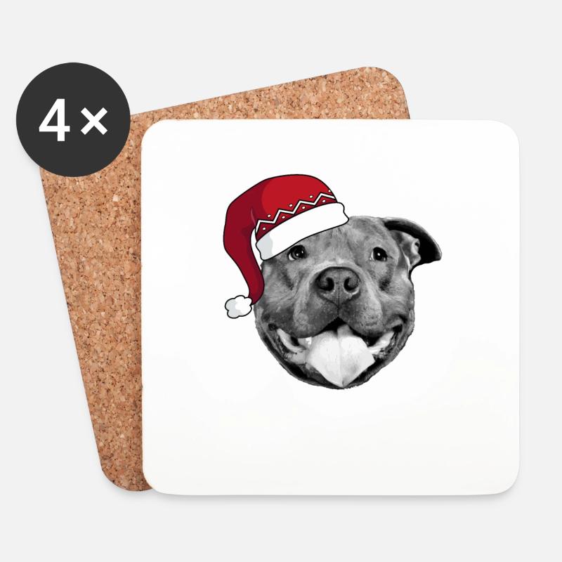 Pitbull Santa Hat - Weihnachten - Untersetzer (4er-Set) - Weiß