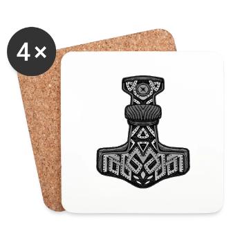 Marteau de Thor Mjölnir Viking Design - Dessous de verre (lot de 4) - blanc - Devant