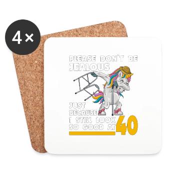 40e anniversaire Licorne 40 ans avec bâton de déambulateur - Dessous de verre (lot de 4) - blanc - Devant