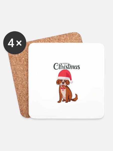 Weihnachtlicher Hund - Untersetzer (4er-Set) - Weiß