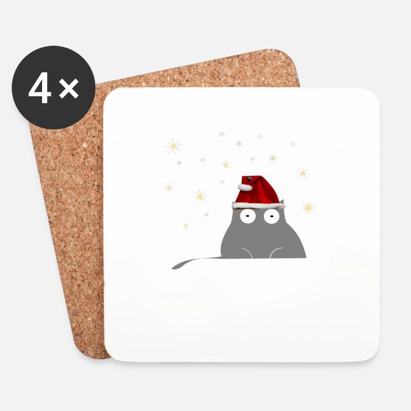 Katze Weihnachten - Untersetzer (4er-Set) - Weiß