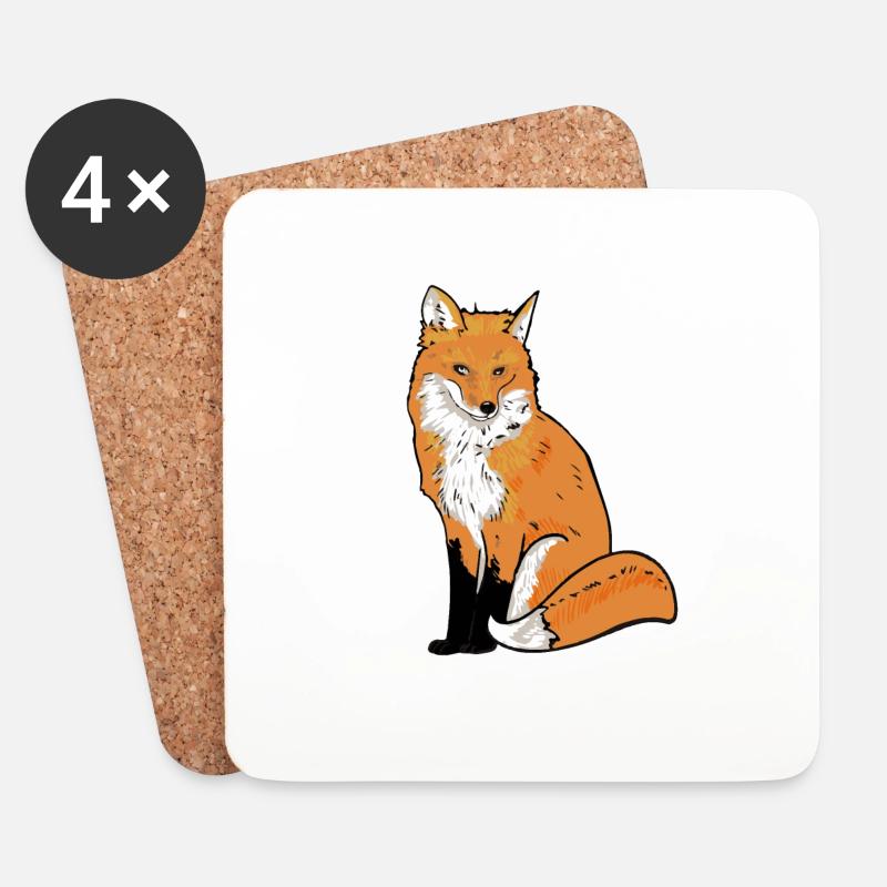 Fox Illustration - Untersetzer (4er-Set) - Weiß
