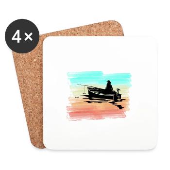 Pêcheur à la pêche en bateau - Dessous de verre (lot de 4) - blanc - Devant