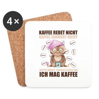 kaffee redet nicht kaffee jammert nicht eule kauz - Untersetzer (4er-Set) - Weiß - Vorne