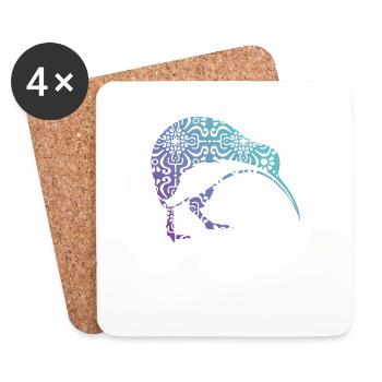 Maori Kiwi Tribal Aboriginal New Zealand Bird Art - Coasters (set of 4) - white - Front