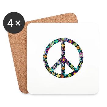 Signe de paix, fleurs, années 70, hippie, paix, - Dessous de verre (lot de 4) - blanc - Devant