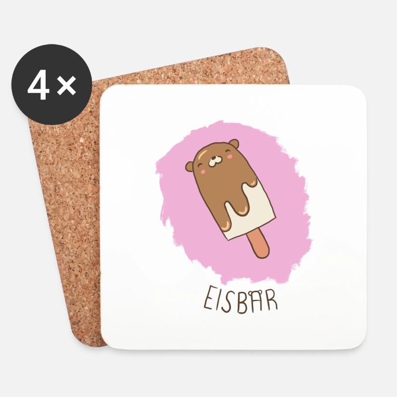 Eisbär (Schokolade, schwarze Schrift) - Untersetzer (4er-Set) - Weiß