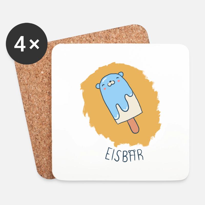 Eisbär (eisblau, mit schwarzer Schrift) - Untersetzer (4er-Set) - Weiß