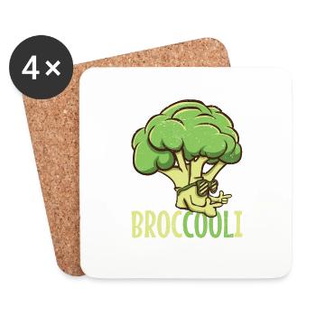 Vegan Cool Broccoli Broc cool i with sunglasses - Coasters (set of 4) - white - Front