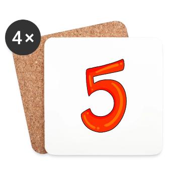 Number 5 red number five - Coasters (set of 4) - white - Front