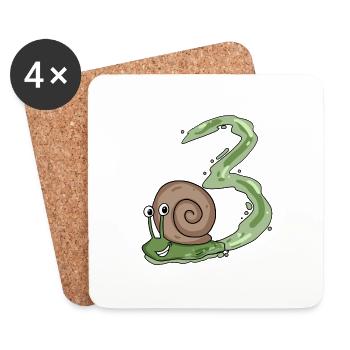 Escargot 3e anniversaire - cadeau 3 ans - Dessous de verre (lot de 4) - blanc - Devant