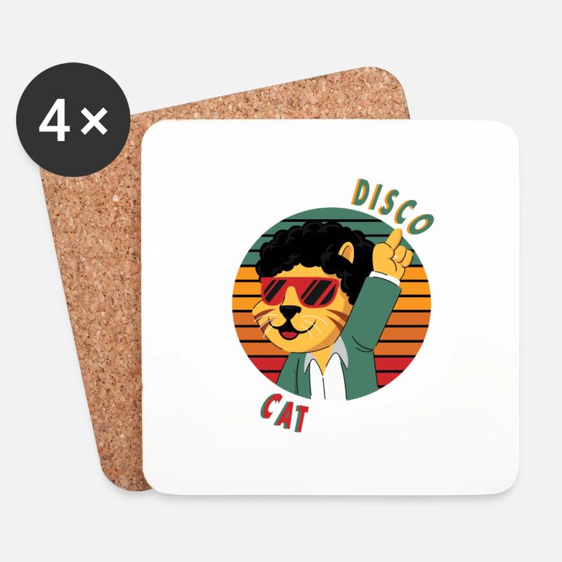 Disco Cat geht auf die Piste - Untersetzer (4er-Set) - Weiß