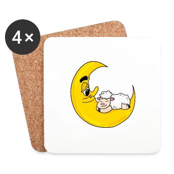 Cadeau mignon de sommeil de lune de mouton - Dessous de verre (lot de 4) - blanc - Devant