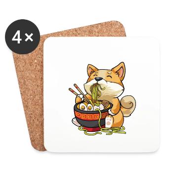 Corgi dog eats bowl of ramen pho noodle soup - Coasters (set of 4) - white - Front