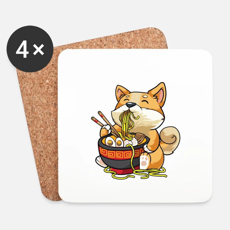 Corgi Hund isst Schüssel Ramen Pho Nudeln Suppe - Untersetzer (4er-Set) - Weiß