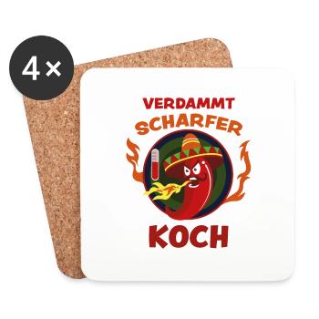 Scharfer Koch Lustig Spruch Chili Schärfe Geschenk - Untersetzer (4er-Set) - Weiß - Vorne