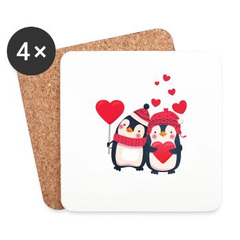 Süsses Pinguin Paar mit Herzen - Untersetzer (4er-Set) - Weiß - Vorne