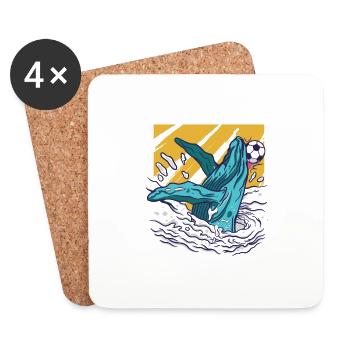 Baleine joue au football - Dessous de verre (lot de 4) - blanc - Devant
