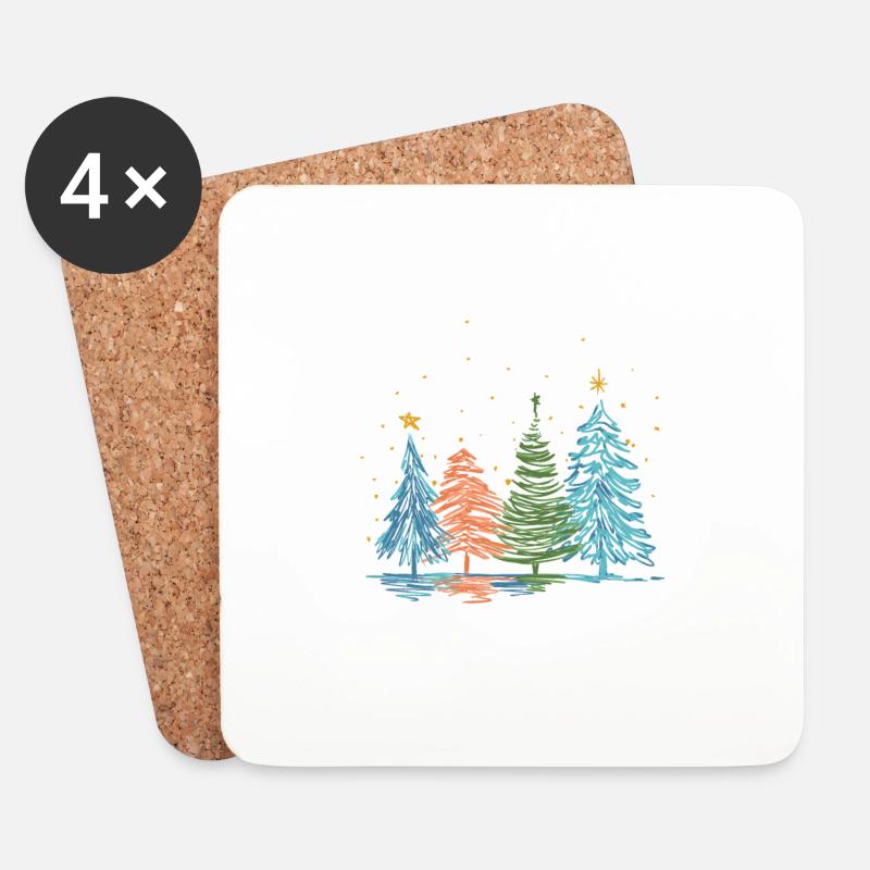 Weihnachtliche Tannenbäume - Untersetzer (4er-Set) - Weiß