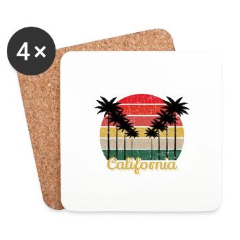 Amoureux de la plage - Californie rétro - grunge d'été - Dessous de verre (lot de 4) - blanc - Devant