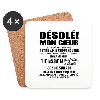 mon cœur est déjà pris par une petite amie - Dessous de verre (lot de 4) - blanc - Devant