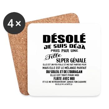 je suis déjà pris par une fille super géniale elle - Dessous de verre (lot de 4) - blanc - Devant