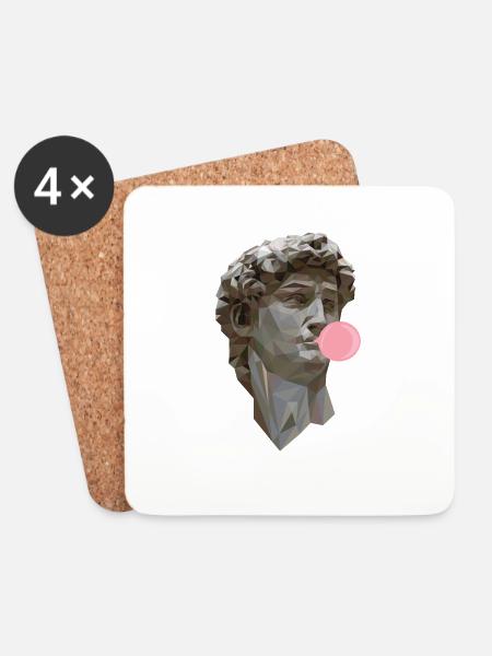 DAVID MICHELANGELO with chewing gum statue art - Coasters (set of 4) - white