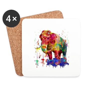 Colorful elephant, elephant - Coasters (set of 4) - white - Front
