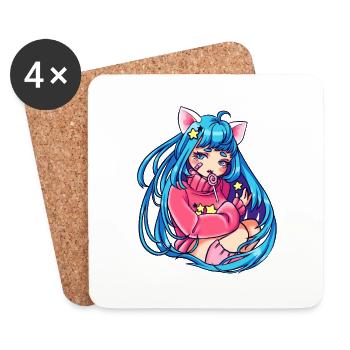 Catgirl - Collectionneur d'étoiles - Dessous de verre (lot de 4) - blanc - Devant