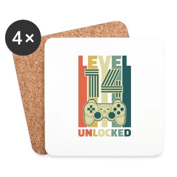 Level 14 Unlocked 14. Geburtstag Gaming Geschenk - Untersetzer (4er-Set) - Weiß - Vorne