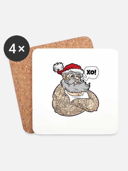Weihnachtsmann mit Tattoos - Untersetzer (4er-Set) - Weiß