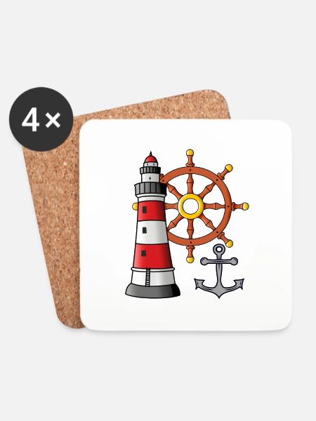 Leuchtturm Steuerrad Anker Maritim Seemann Ahoi - Untersetzer (4er-Set) - Weiß