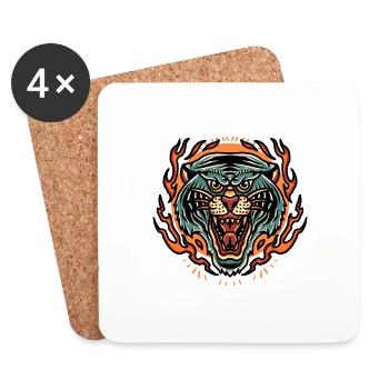 tigre brûlant tatouage coloré desgin super - Dessous de verre (lot de 4) - blanc - Devant