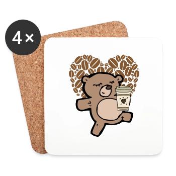 Coffee is my valentine - Herziger Teddy mit Kaffee - Untersetzer (4er-Set) - Weiß - Vorne