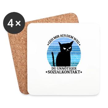 Geh mir aus dem Weg unnötiger Sozialkontakt Katze - Untersetzer (4er-Set) - Weiß - Vorne