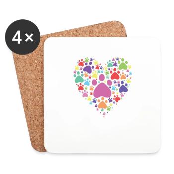 Heart Paw Print Dog Cat Lover Valentines Day - Coasters (set of 4) - white - Front