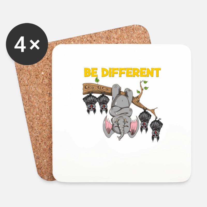 Be Different Design lustiges Fledermäuse Elefant - Untersetzer (4er-Set) - Weiß
