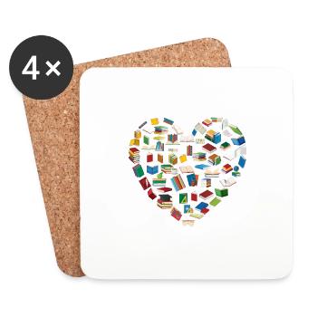 Bibliothécaire de club de lecture en forme de coeur - Dessous de verre (lot de 4) - blanc - Devant