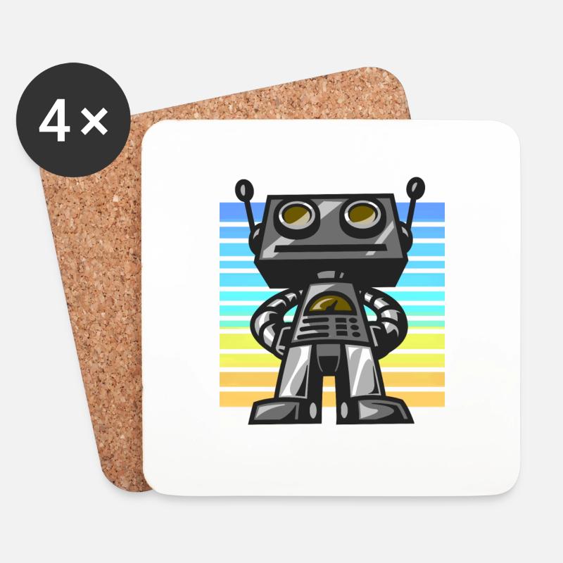 Roboter Retro Sonnenuntergang - Untersetzer (4er-Set) - Weiß