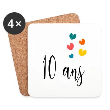 10 ANS. ANNIVERSAIRE. HAPPY BIRTHDAY. JOYEUX ANNIV - Dessous de verre (lot de 4) - blanc - Devant