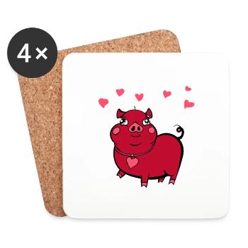 Cochon amoureux - Pig in Love - Dessous de verre (lot de 4) - blanc - Devant
