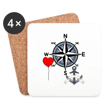 Anchor Sailor Compass Windrose Balloon Tour - Dessous de verre (lot de 4) - blanc - Devant